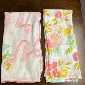 Cloud Island 100% Cotton Muslin Blankets Large "You are Loved" Floral (Two)